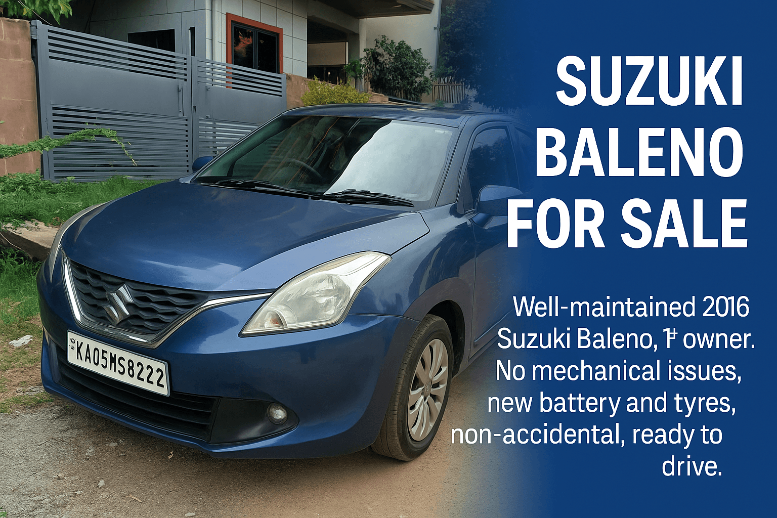 used Suzuki Baleno for sale in Bangalore – 2016 First Owner, Non-Accidental, Ready to Drive in Bangalore