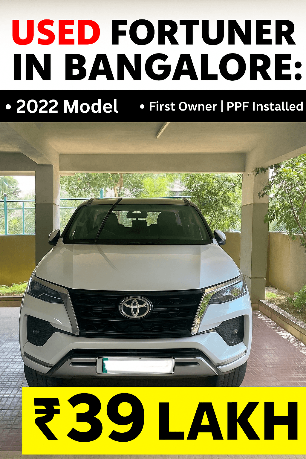 Used Fortuner in Bangalore – Toyota Fortuner 2WD 2022 for Sale | First Owner | Showroom Condition