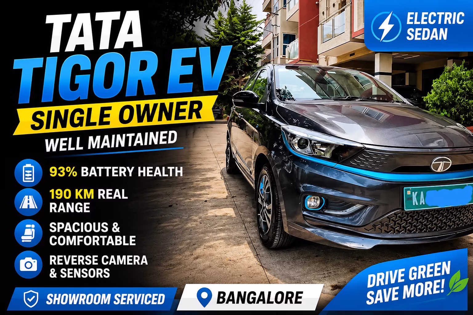 Used Tata Tigor EV for Sale in Bangalore โ Single Owner Electric Sedan with 93% Battery Health Used Tata Tigor EV for Sale in Bangalore โ Single Owner Electric Sedan with 93% Battery Health