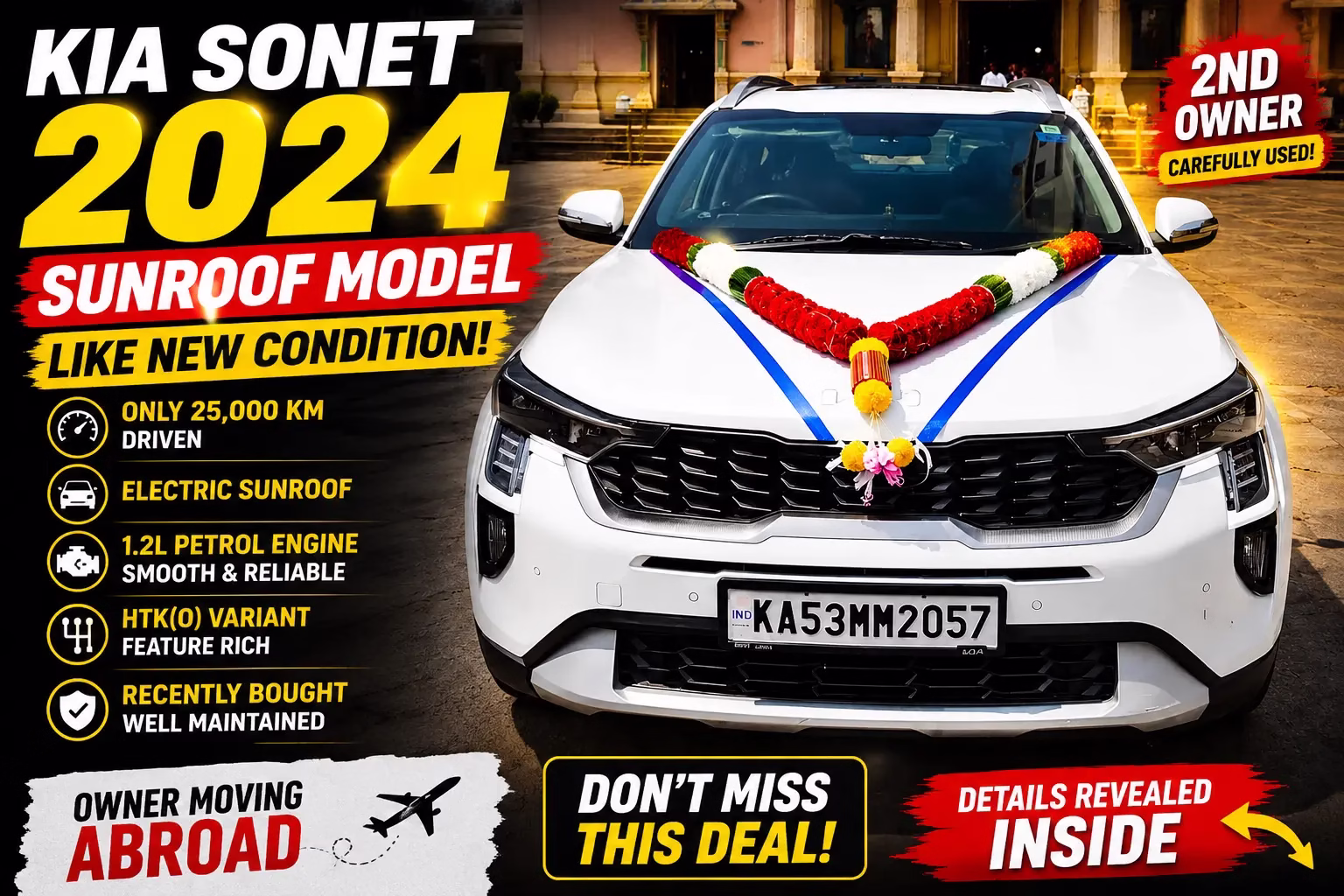 Used Kia Sonet HTK(O) 2024 for Sale in Bangalore โ Sunroof Model, Only 25,000 KM Driven Used Kia Sonet HTK(O) 2024 for Sale in Bangalore โ Sunroof Model, Only 25,000 KM Driven