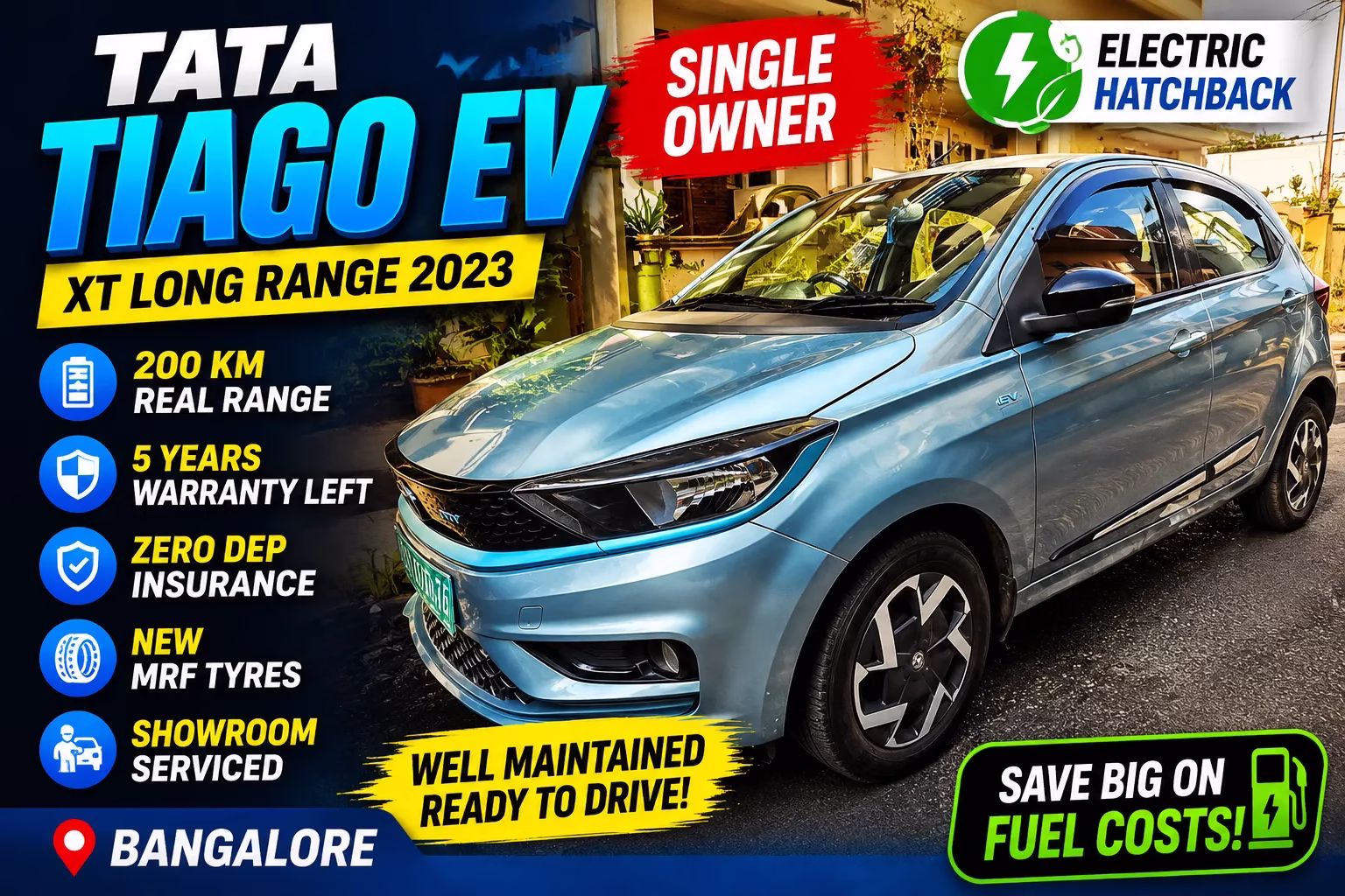 Used Tata Tiago EV XT Long Range 2023 for Sale in Bangalore โ Single Owner, Warranty Remaining Used Tata Tiago EV XT Long Range 2023 for Sale in Bangalore โ Single Owner, Warranty Remaining