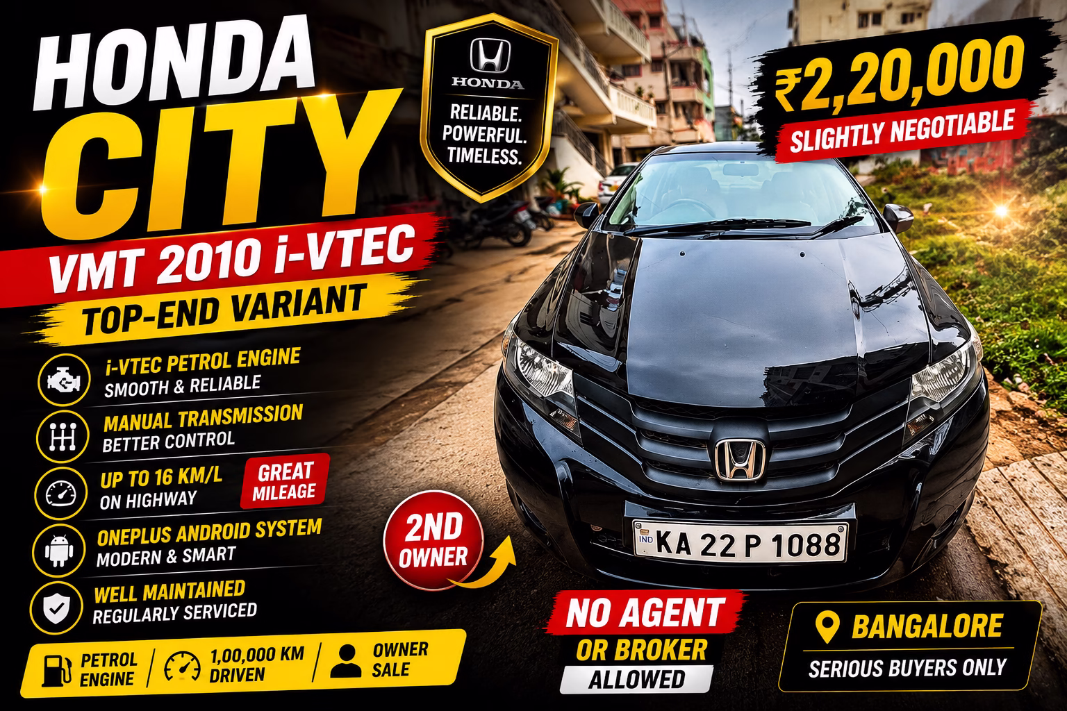 Used Honda City VMT 2010 for Sale in Bangalore โ Top-End Variant, i-VTEC Petrol Engine Used Honda City VMT 2010 for Sale in Bangalore โ Top-End Variant, i-VTEC Petrol Engine